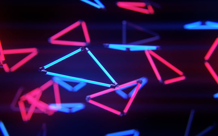 3D Neon Abstract, enjoyment, sign, cyan, triangle shape Free HD Wallpaper