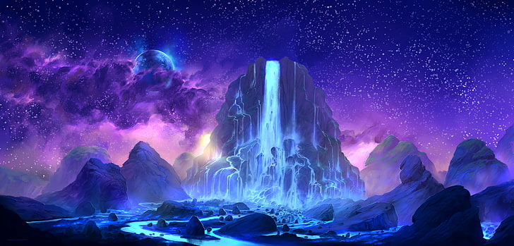 Amazing Space Art, rock, rock formation, forest, sky Free HD Wallpaper