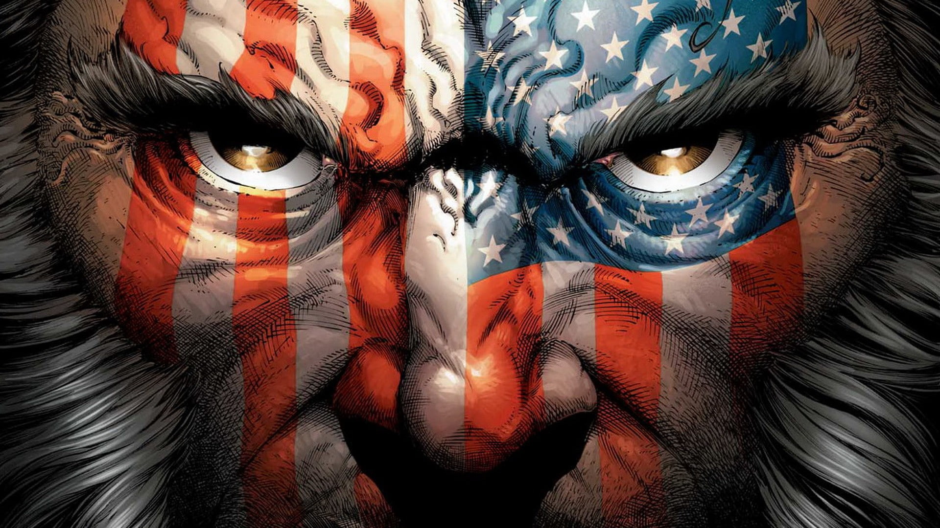American Flag, wolverine, american, face, cartooncomic