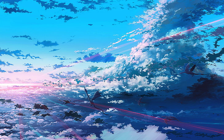 Anime Sky Clouds, pink, tranquility, water, no people Free HD Wallpaper