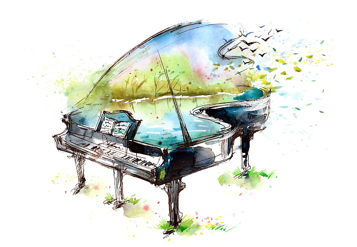 Antique Steinway Grand Piano, creativity, built structure, wet, illustration Free HD Wallpaper