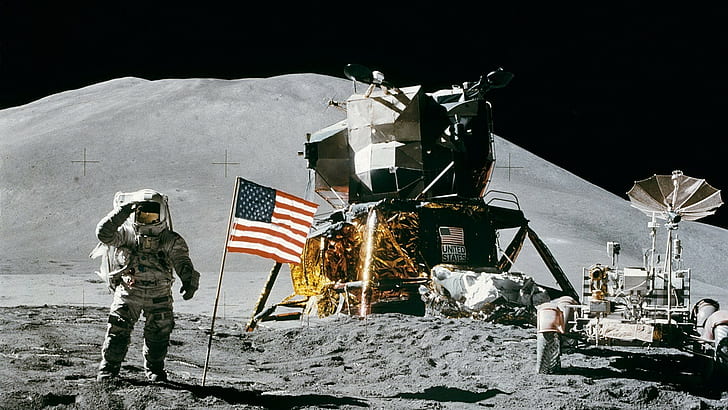 Apollo Moon Lander, american, nasa, astronaut, flag Free HD Wallpaper