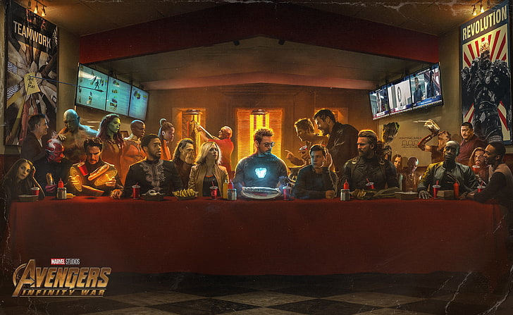 Avengers Last Supper, fun, bar  drink establishment, the last supper, photoshop Free HD Wallpaper