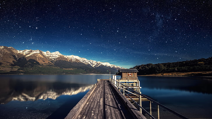 Awesome Ultra HD, hills, lake, star  space, tranquil scene Free HD Wallpaper