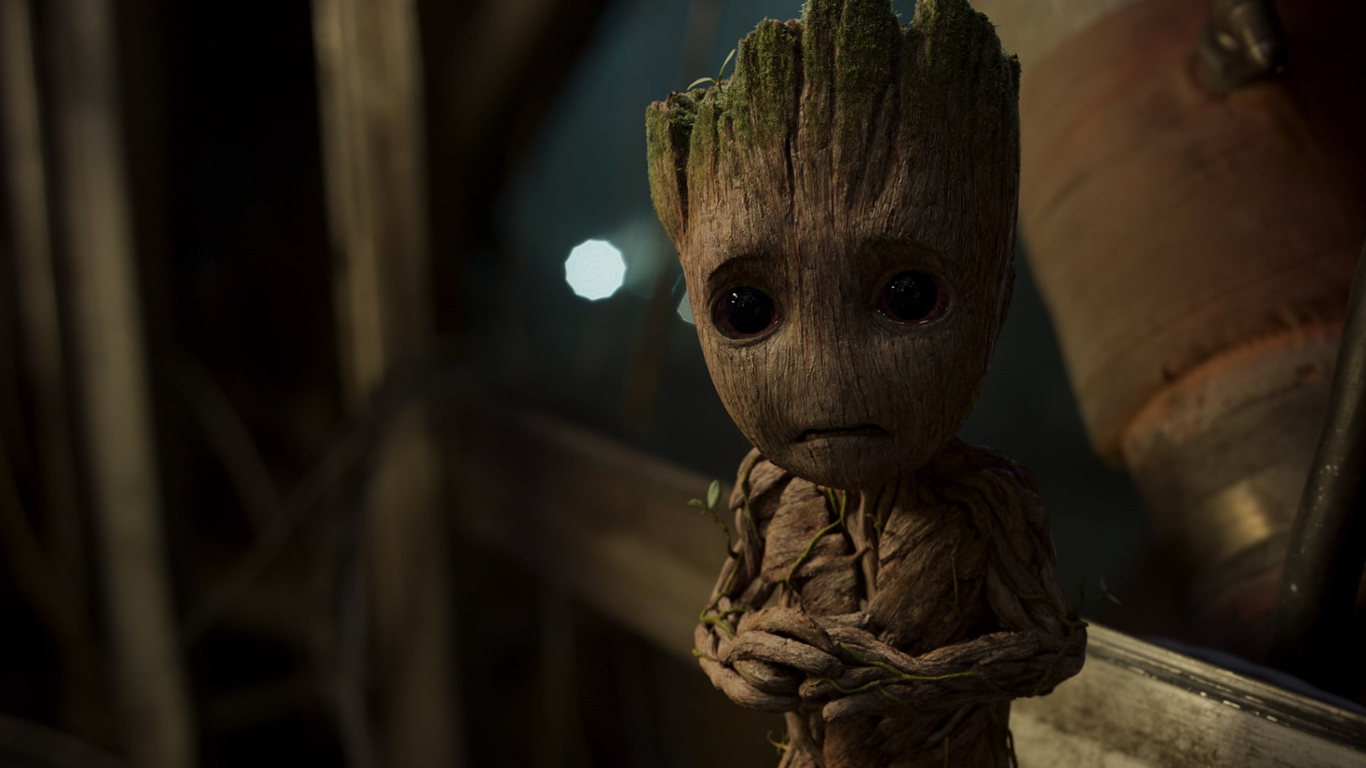 Baby Groot, focus on foreground, human representation, no people, carving craft product
