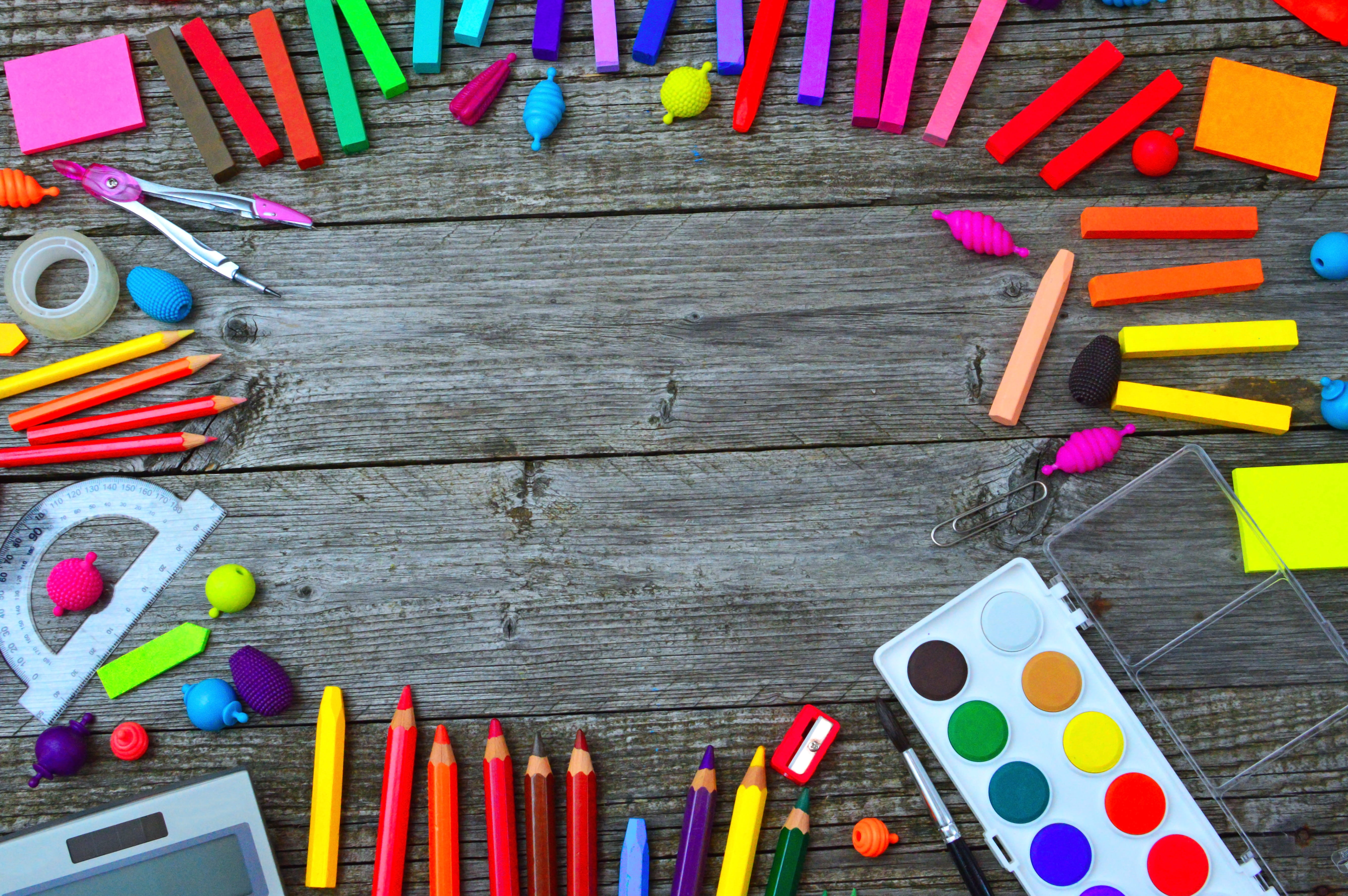 Back to School List, writing instrument, paint, colored pencil, ruler
