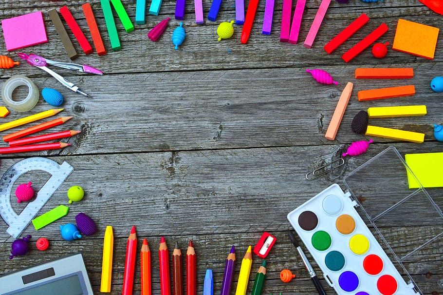 Back to School List, writing instrument, paint, colored pencil, ruler Free HD Wallpaper
