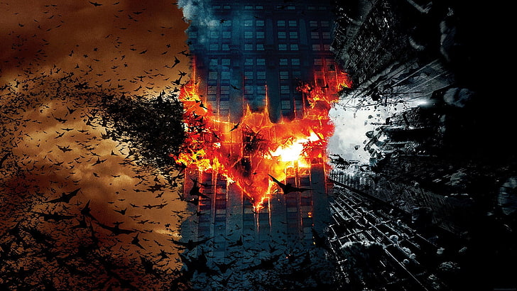 Batman Trilogy Movies, building, dark knight trilogy, red, exploding Free HD Wallpaper