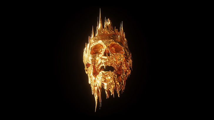 Black and Gold Skull, indoors, no people, orange color, religion Free HD Wallpaper