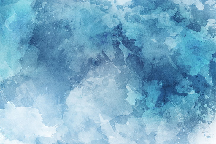 Blue Watercolor Ocean, cloud  sky, white color, crystal, textured effect Free HD Wallpaper