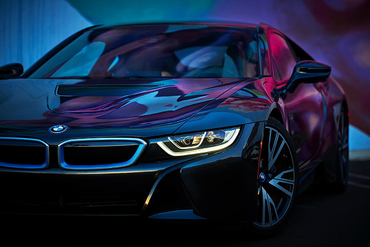 BMW I8 Bronze, indoors, night, bmw, land vehicle Free HD Wallpaper