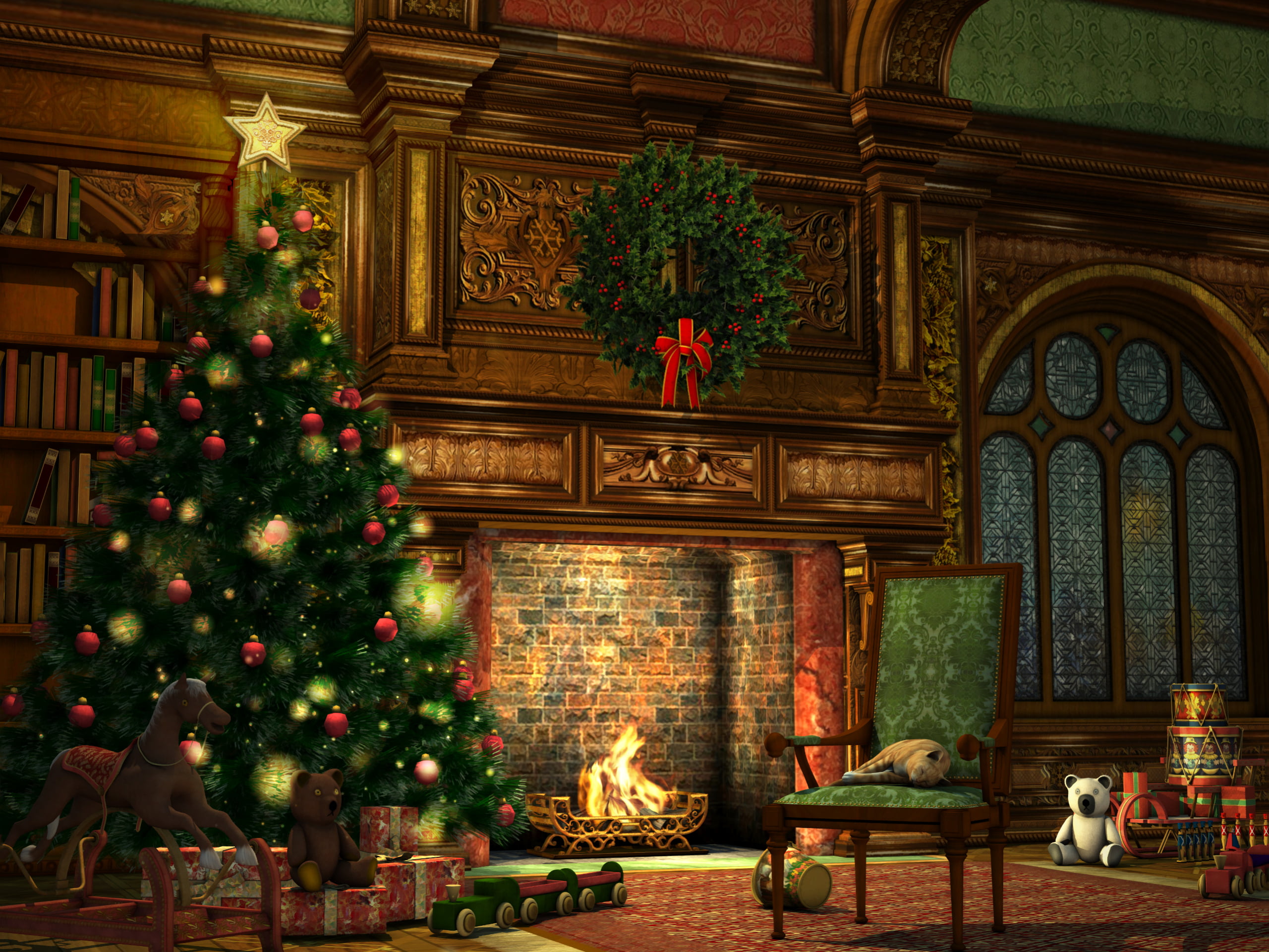 Christmas Fireplace Ideas, room, christmas ornament, no people, ornate