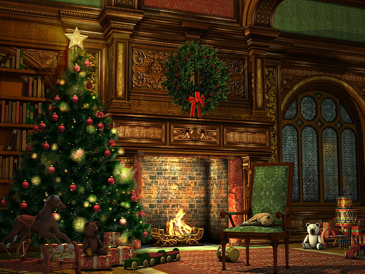 Christmas Fireplace Ideas, room, christmas ornament, no people, ornate Free HD Wallpaper