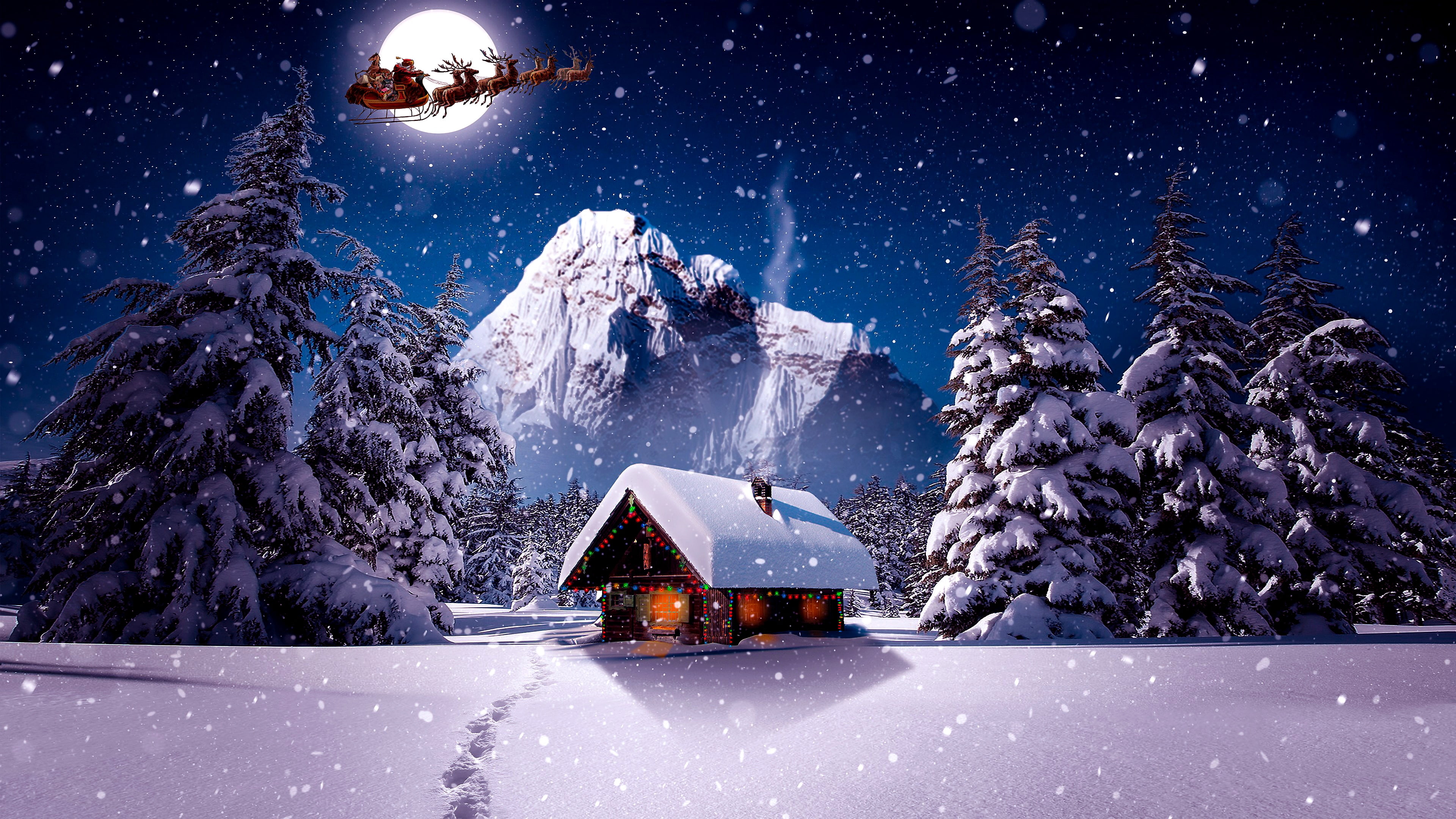 Christmas Winter Scenes at Night, mountain, christmas night, chistmas, house