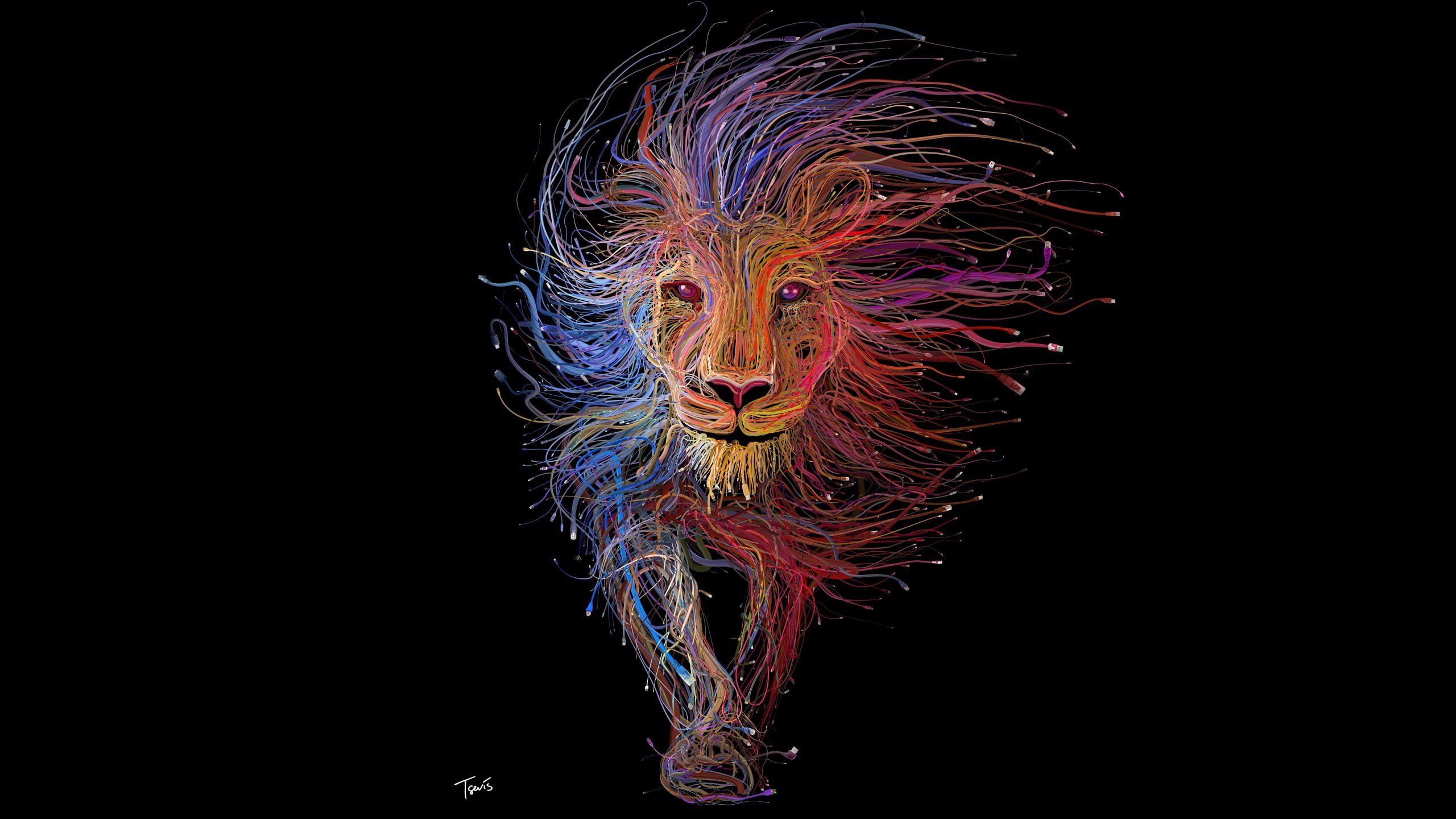 Colorful Galaxy Lion, fractal, dark, illuminated, glowing