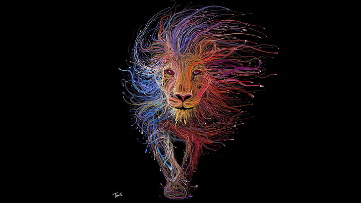 Colorful Galaxy Lion, fractal, dark, illuminated, glowing Free HD Wallpaper