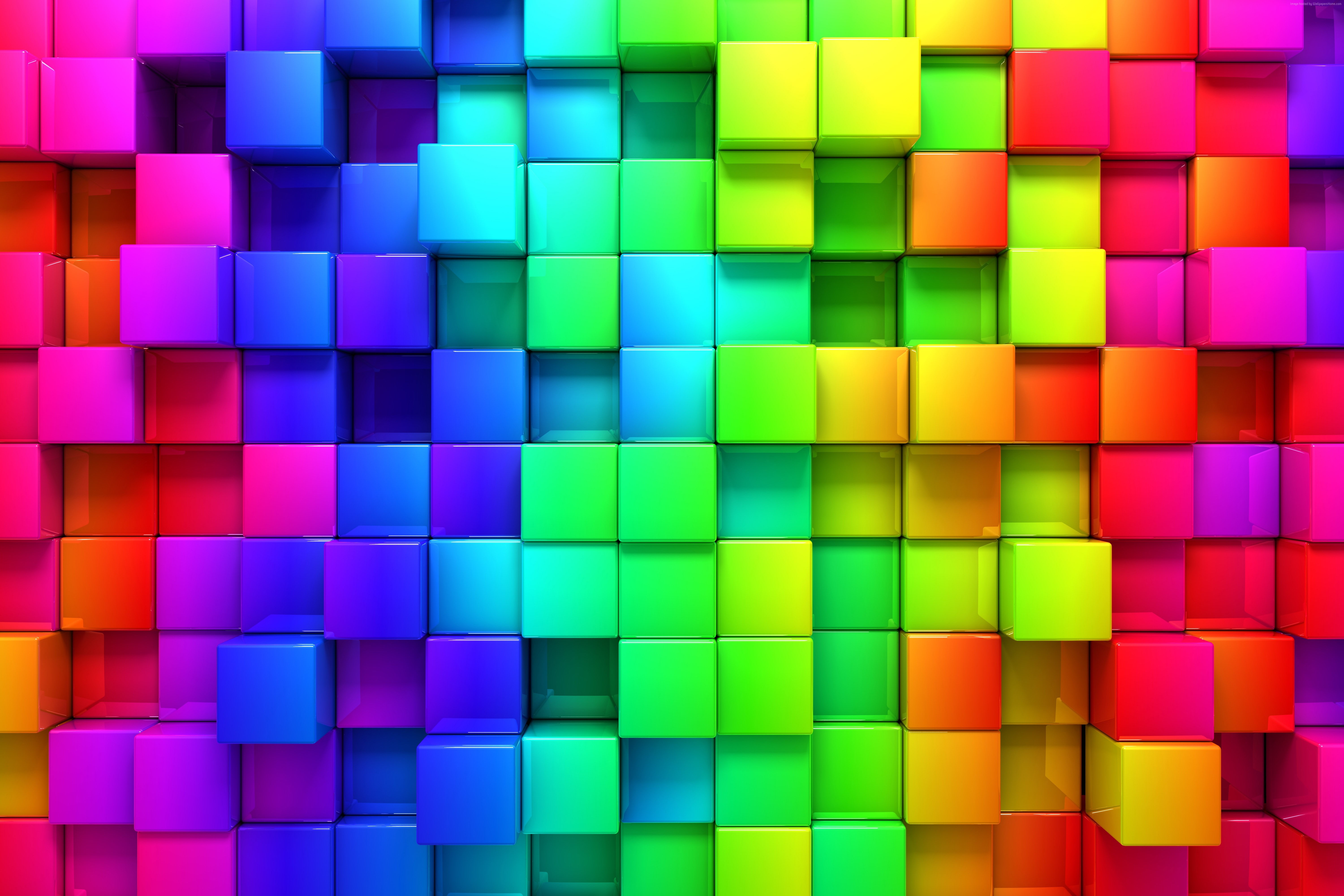 Coloured Cubes, 5k, rainbow, blocks, 4k