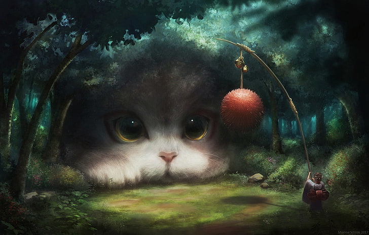 Cute Cat Artwork, marine, one animal, animals in the wild, outdoors Free HD Wallpaper