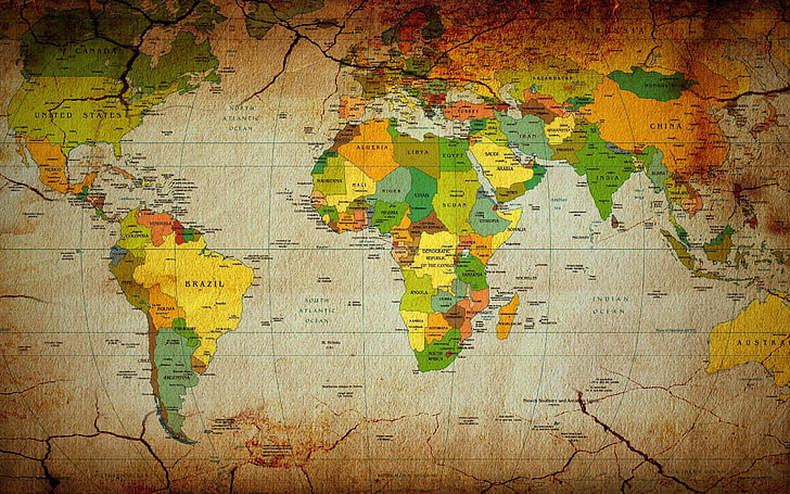 Cute World Map, design, damaged, paint, green color Free HD Wallpaper