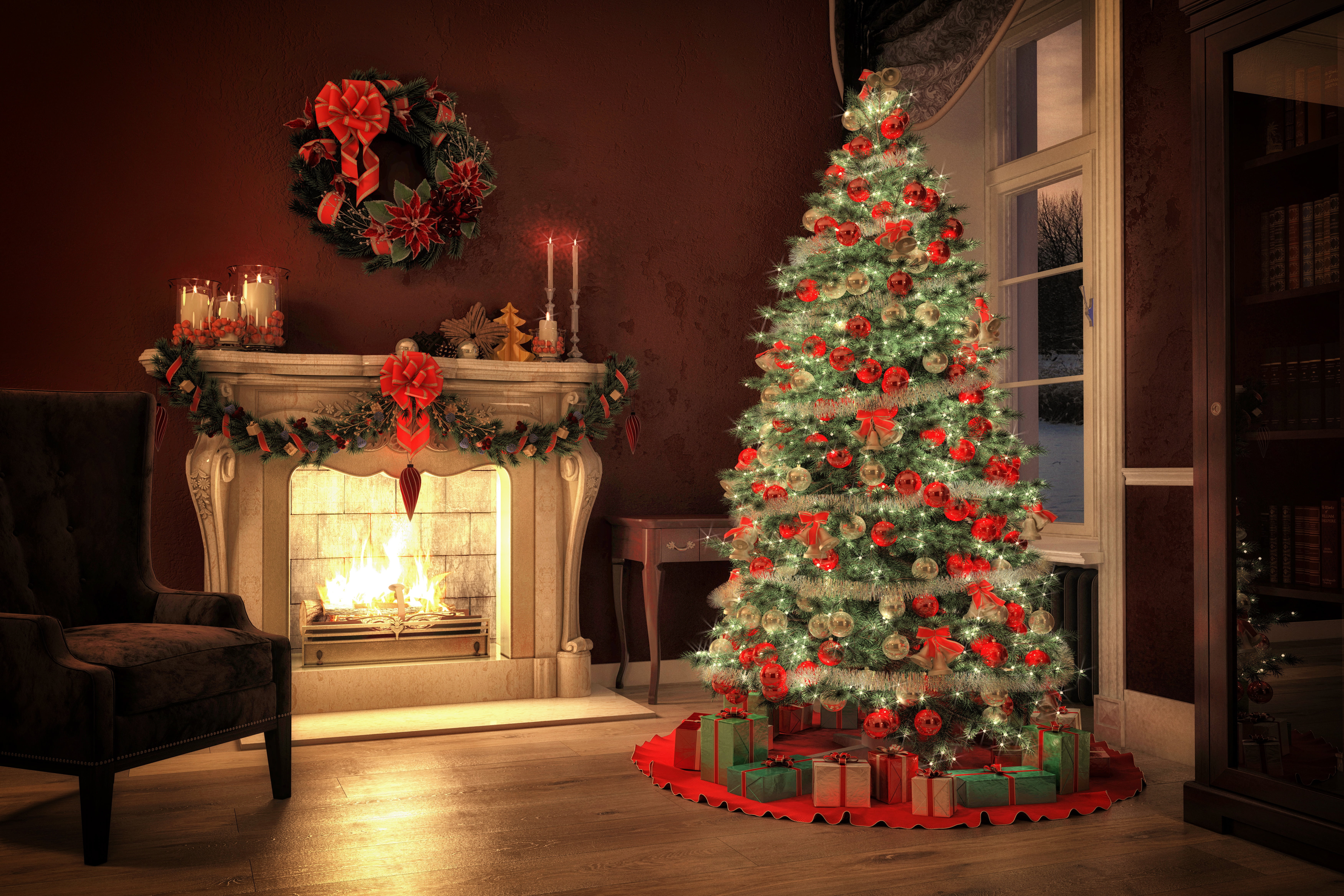 Decorate Christmas Tree, domestic room, christmas lights, christmas tree, decorating
