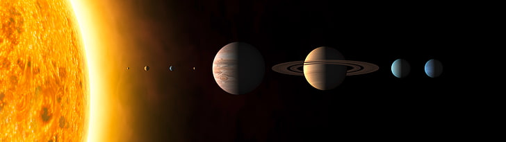 Earth Solar System, panoramic, fire, sky, black background Free HD Wallpaper