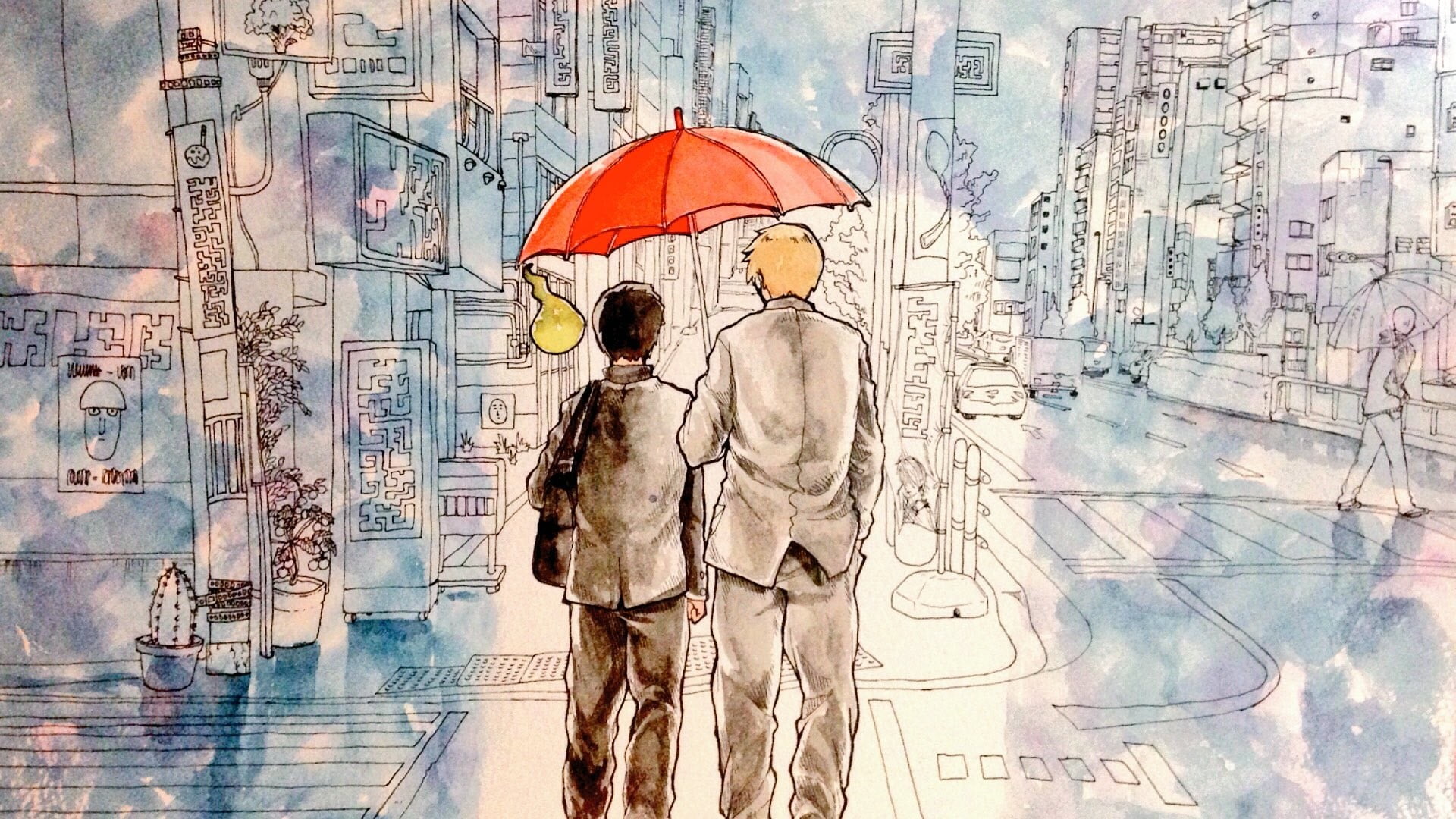 Famous Umbrella Painting, mob psycho 100, creativity, digital composite, rear view