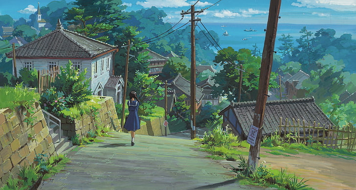 From Up On Poppy Hill Anime, green color, full length, outdoors, lifestyles Free HD Wallpaper