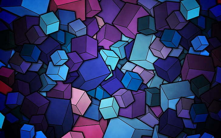 Geometric Stained Glass, cyan, purple, digital art, abstract Free HD Wallpaper