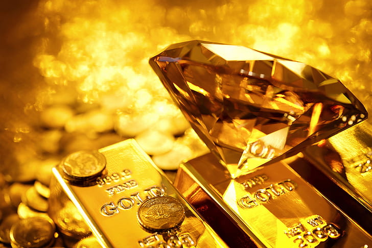 Gold Bullion Bars, gold, coins, diamond Free HD Wallpaper