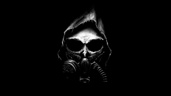 Half Gas Mask, apocalypse, minimal, skull, black