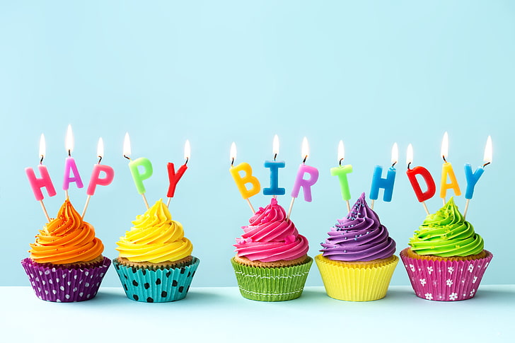 Happy Birthday Cards, cupcakes, decoration, happy birthday, cupcake Free HD Wallpaper