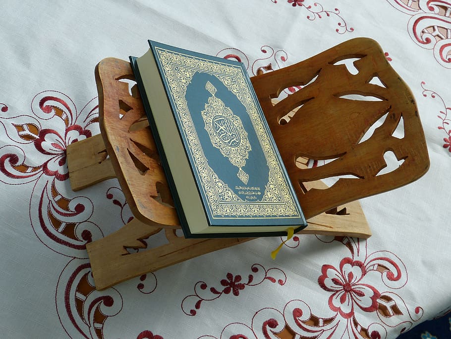 Islam Holy Book Quran, indoors, closeup, directly above, arabic Free HD Wallpaper