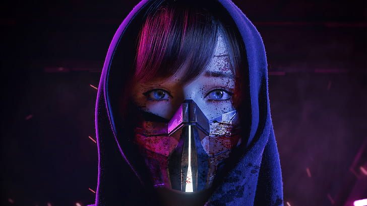 Japanese Cyberpunk, futuristic, concept art, science fiction, blue eyes Free HD Wallpaper