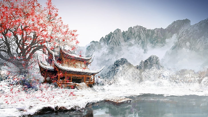 Japanese Nature Art, nature, tree, china  east asia, winter