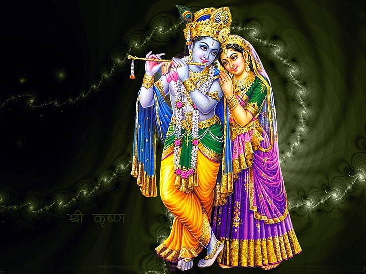 Lord Krishna and Radha, art and craft, no people, gold colored, sculpture Free HD Wallpaper