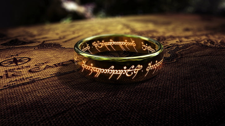 Lord Rings, macro, currency, gold colored, western script