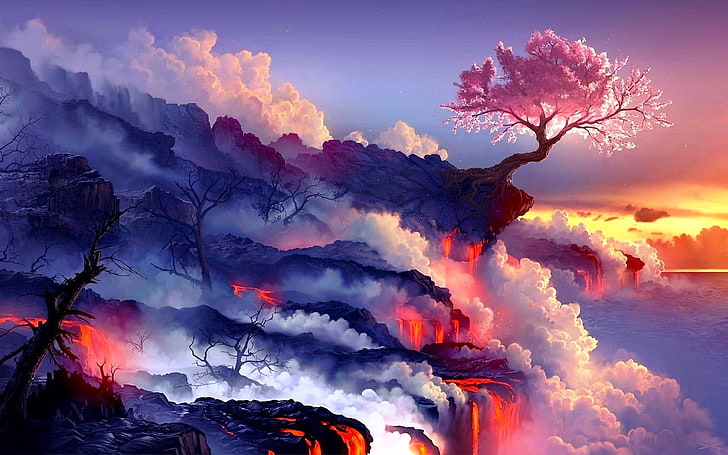 Mt. Fuji Cherry Blossom Tree, landscape, outdoors, photo manipulation, beauty in nature Free HD Wallpaper