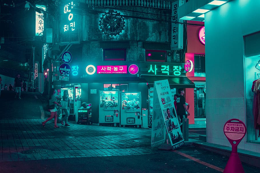 Neon Light Colors, city life, korea, street view, built structure Free HD Wallpaper