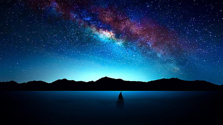 Night Sky, space, star field, astronomy, lake Free HD Wallpaper