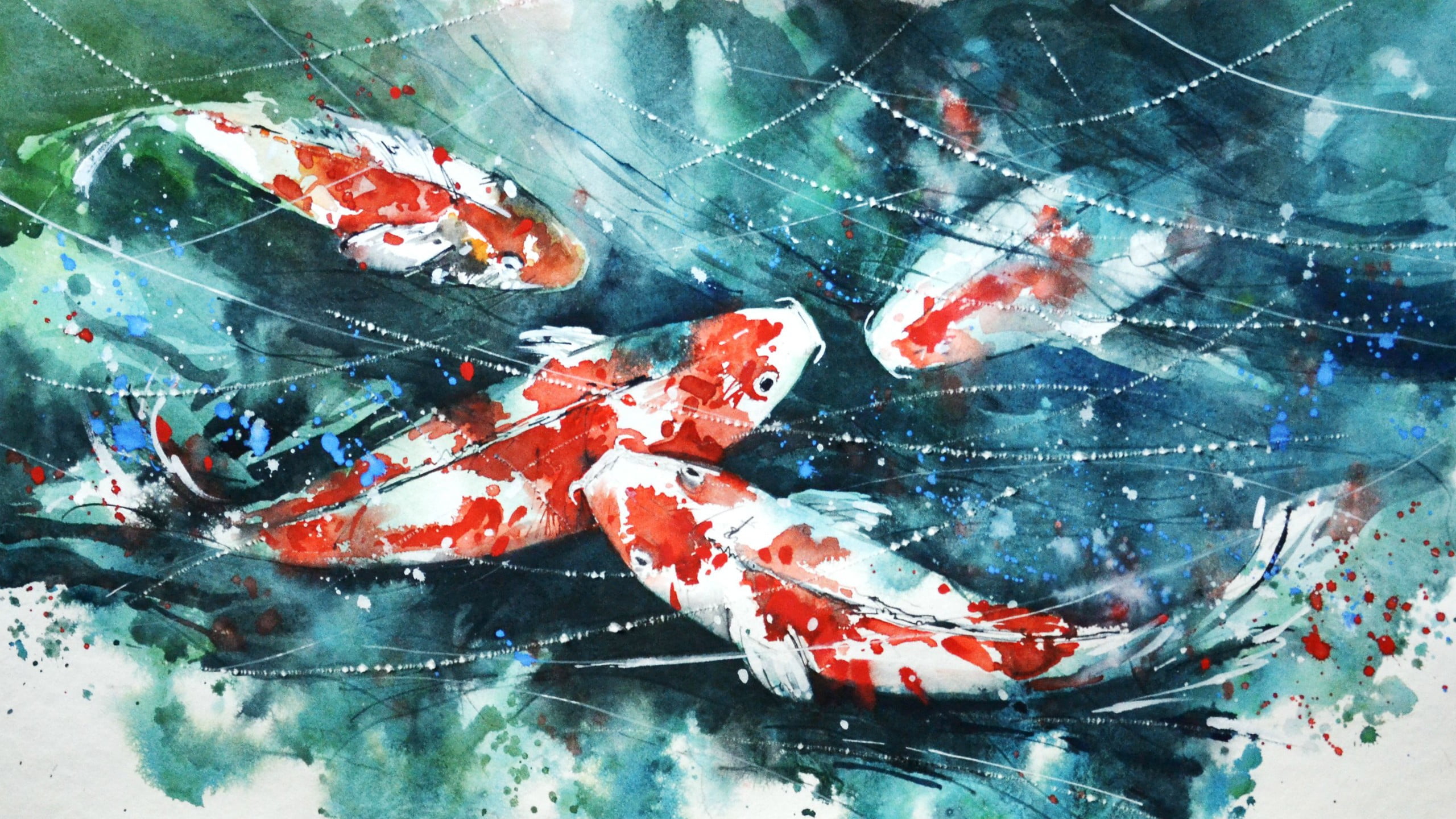 Oil Paintings of Koi Fish, outdoors, no people, transparent, glass material