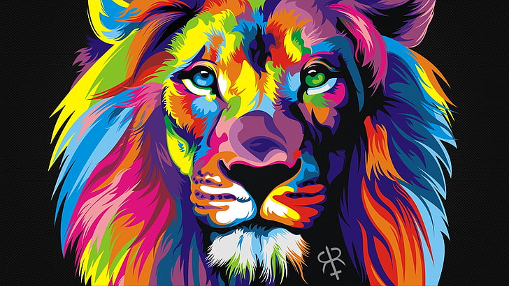 Rainbow Fire Lion, colorful, animal, mask, animal head Free HD Wallpaper