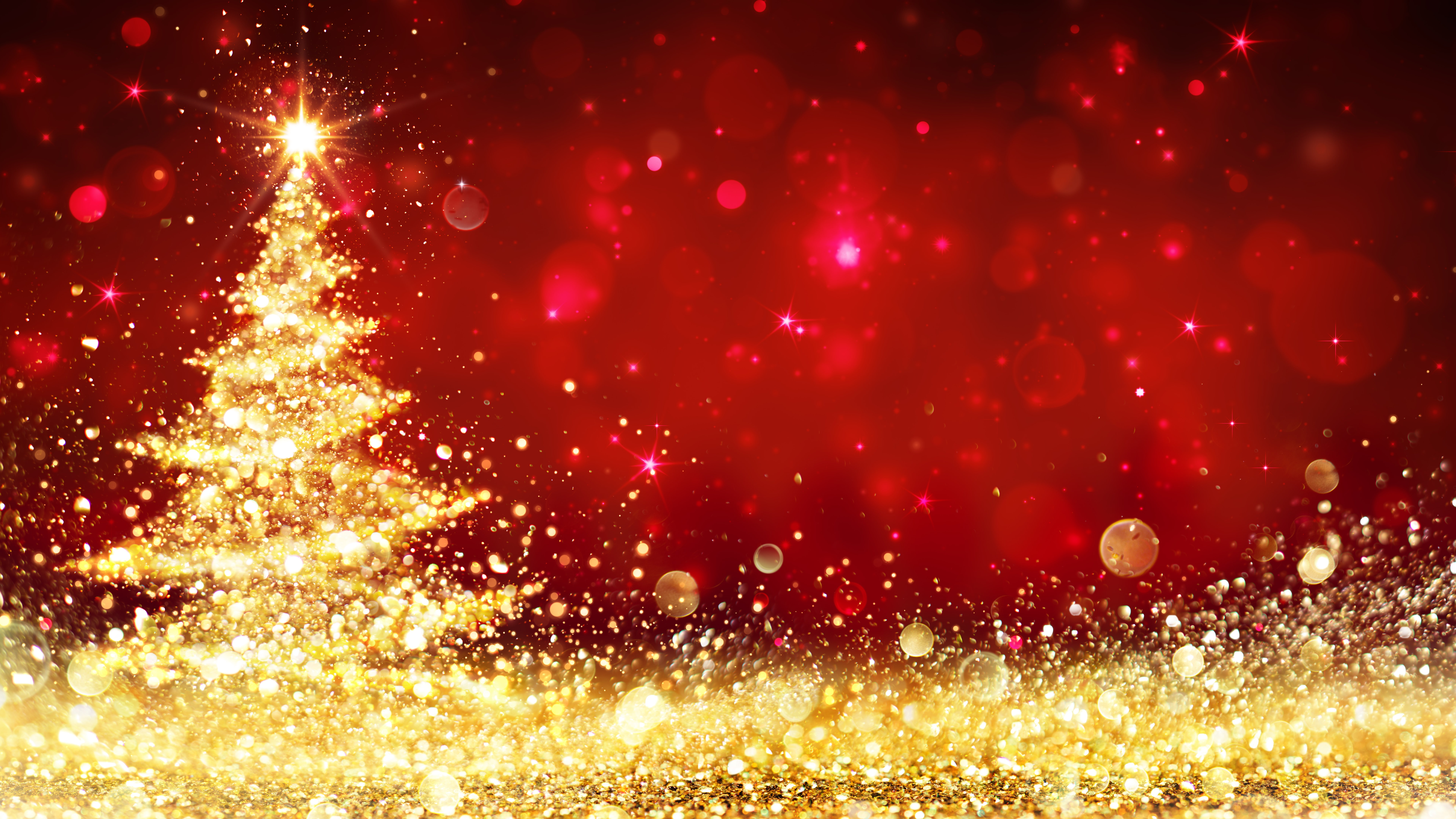 Red Glitter Christmas Tree, shine, 8k uhd, christmas, event
