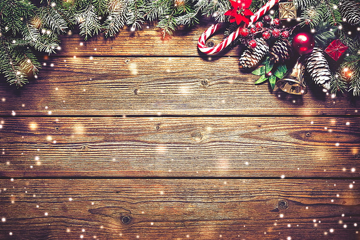 Rustic Wooden Reindeer, winter, balls, celebration, ornate Free HD Wallpaper