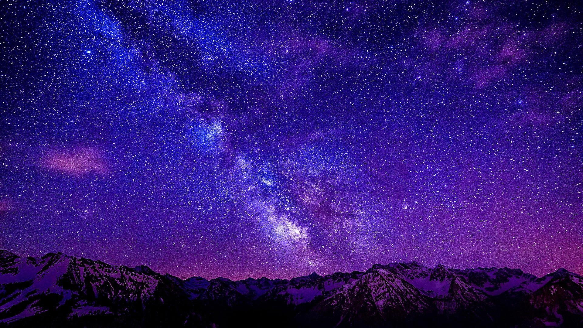 Starry Night Sky with Tree, space, night sky, darkness, mountain