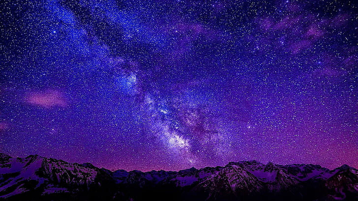 Starry Night Sky with Tree, space, night sky, darkness, mountain Free HD Wallpaper