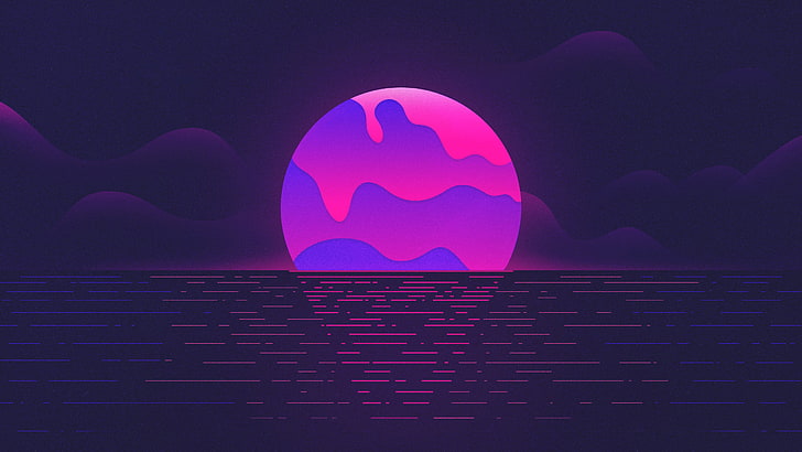 Violet Moon, neon, sunset, purple, moon Free HD Wallpaper