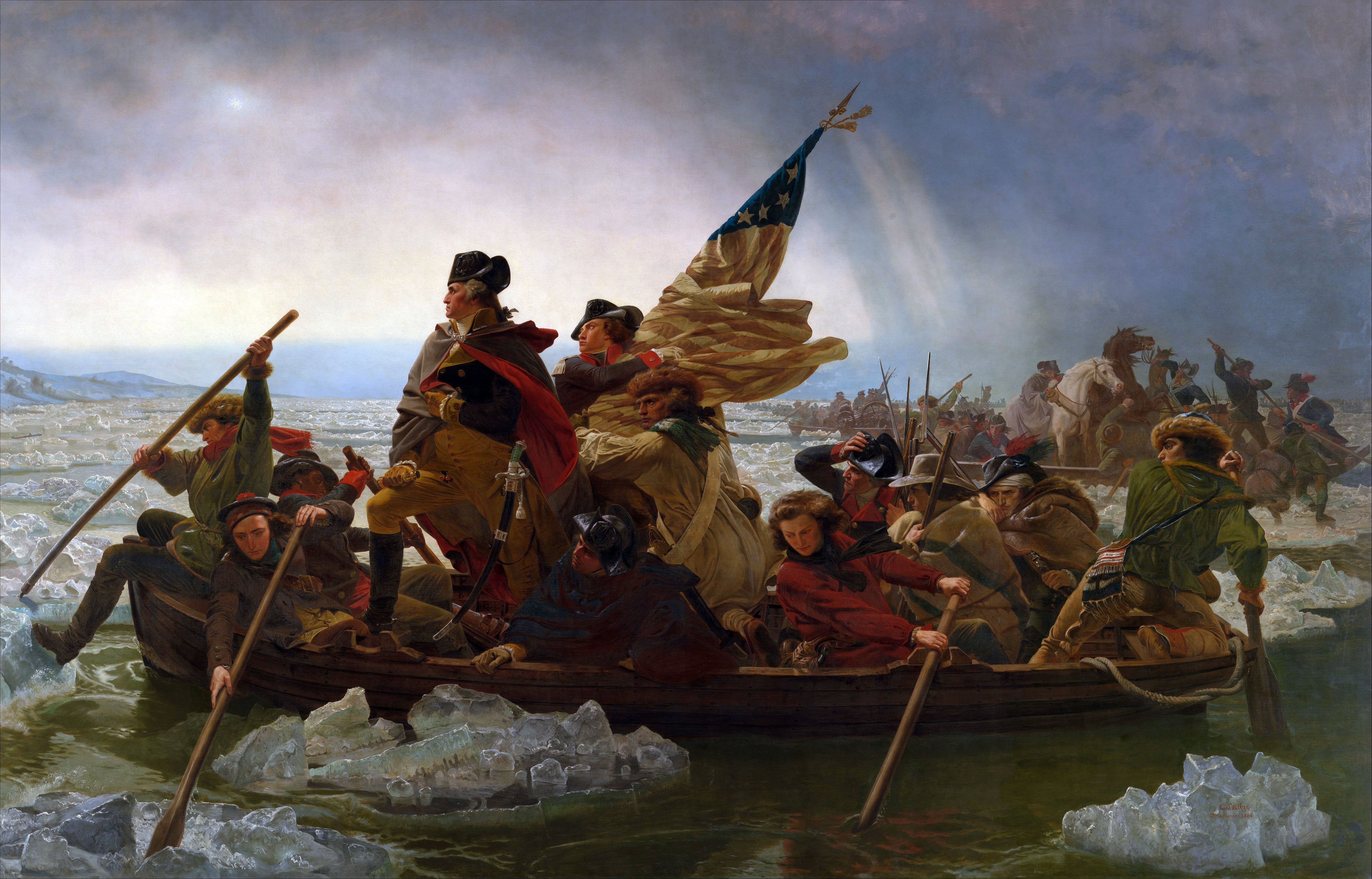 Washington Crossing the Delaware Original, george washington, horse, army, paddle
