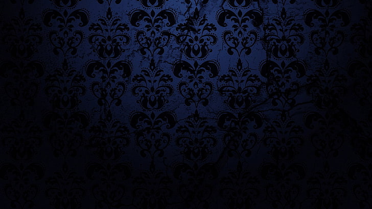 Blue Retro, patterns, damask, minimalistic Free HD Wallpaper