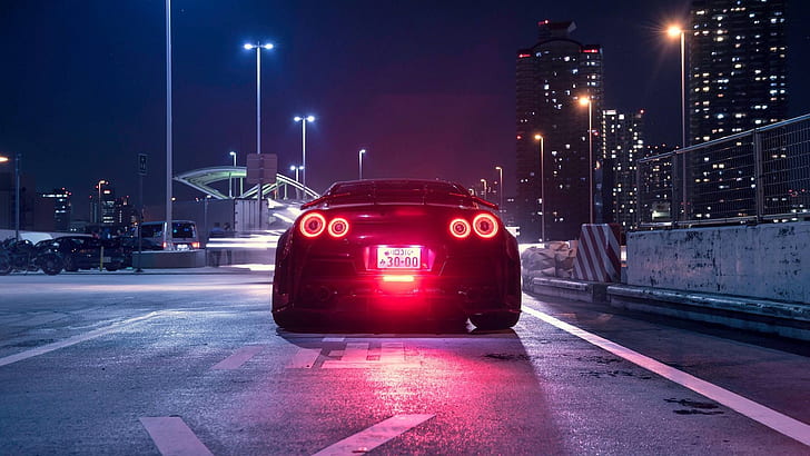 BMW Night, road, nissan, car, skyscraper Free HD Wallpaper