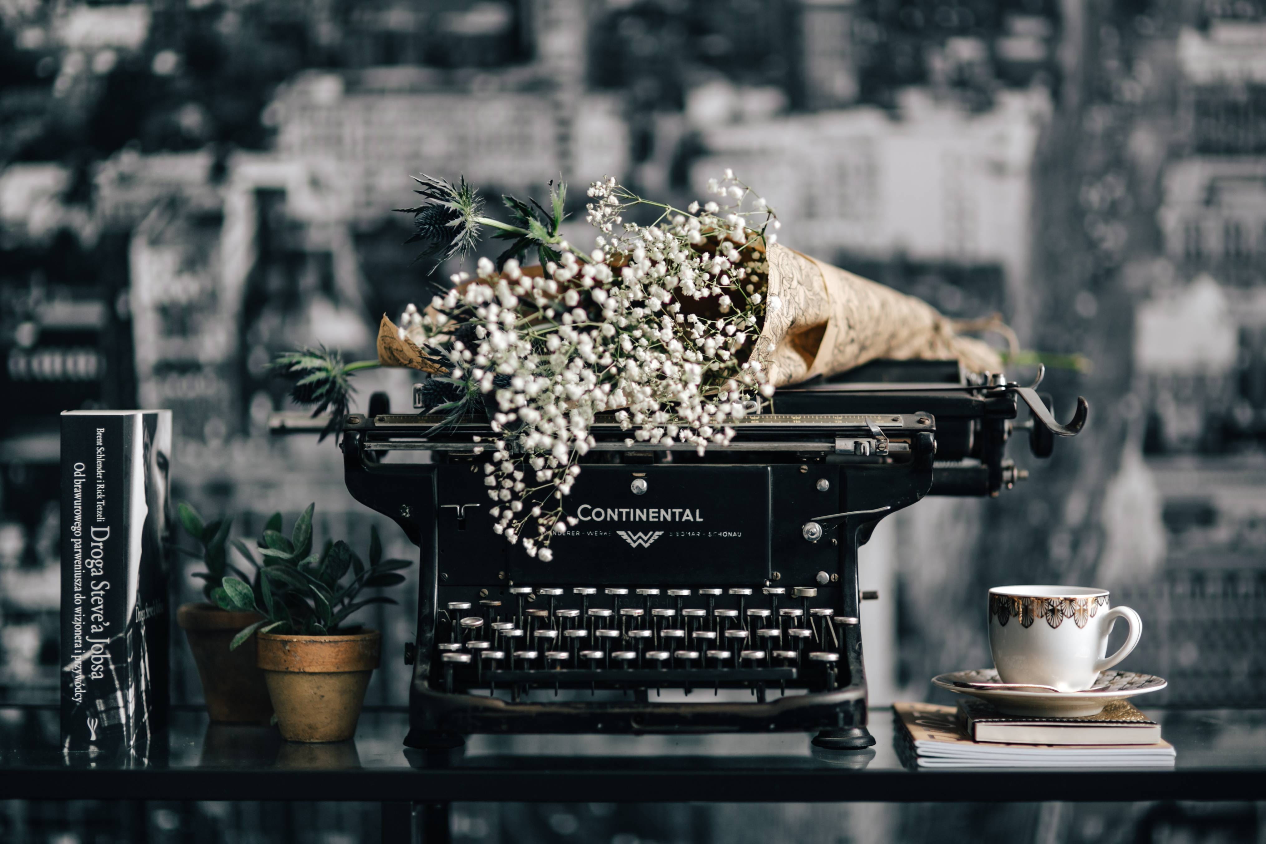 Brother Typewriter, drink, retail, potted plant, coffee drink
